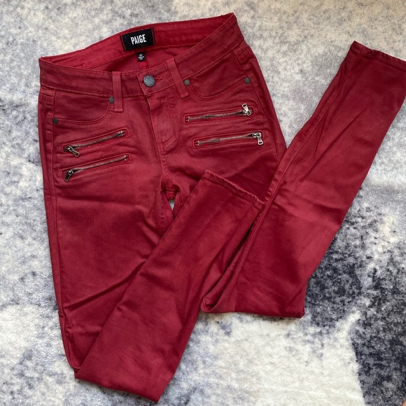 Frame Red Edgemont Coated Skinny Jeans, 25, cp - Picture 1 of 5